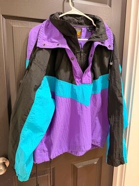 Vintage EXPRESS Colorblock Windbreaker Jacket - Purple, Teal & Black